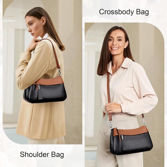 Genuine Leather Black Brown Crossbody Bag Women Small Hobo Shoulder Purse Straps - Picture 2 of 8